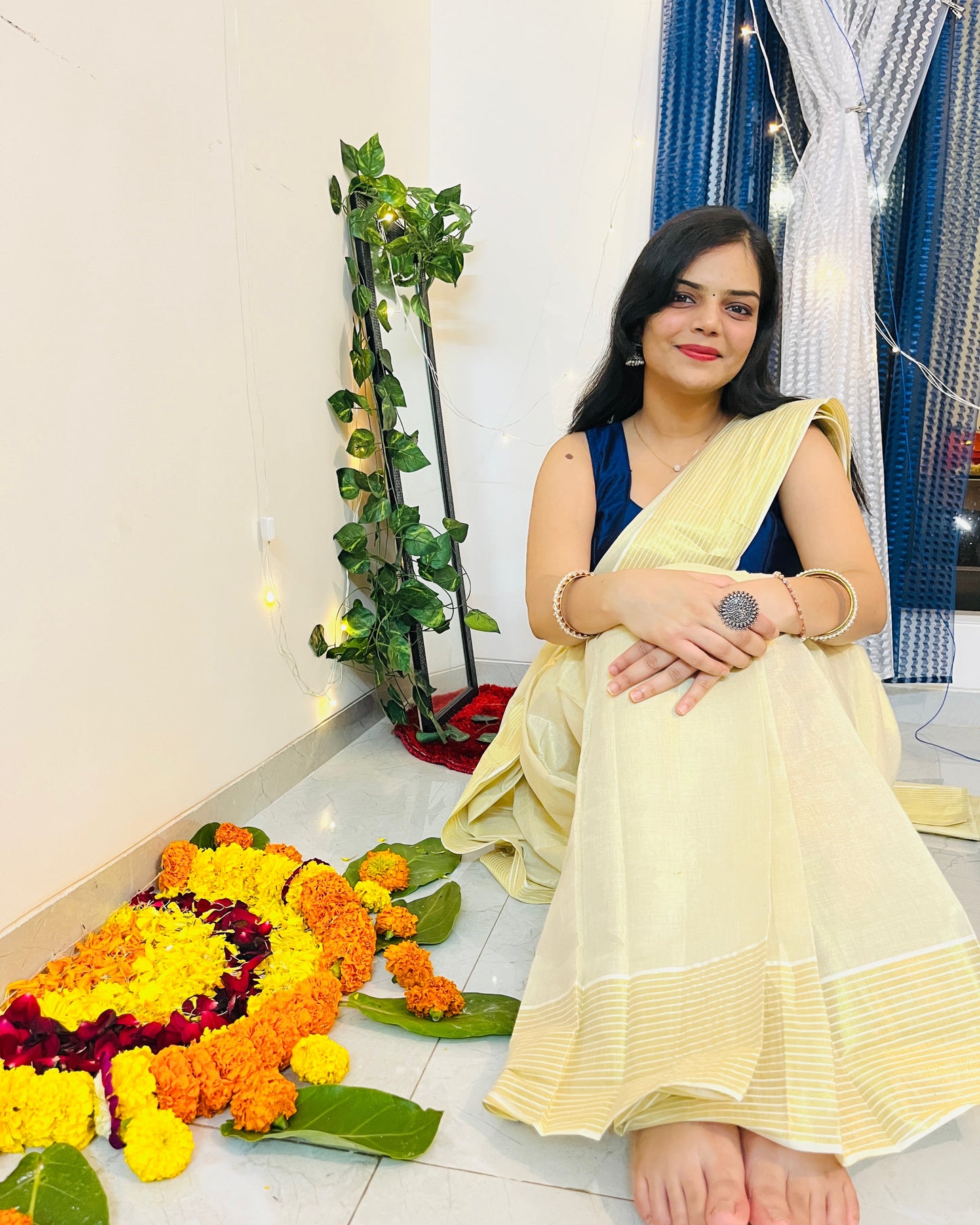 Kasavu Ready-to-wear Saree with Blouse