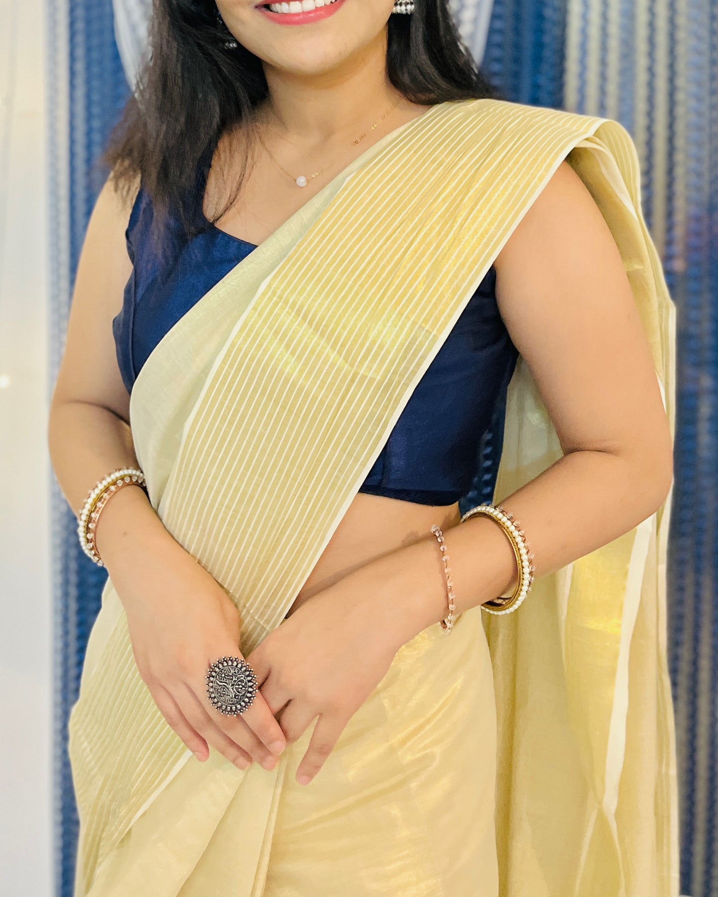 Kasavu Ready-to-wear Saree with Blouse