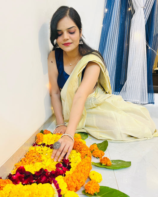 Kasavu Ready-to-wear Saree with Blouse