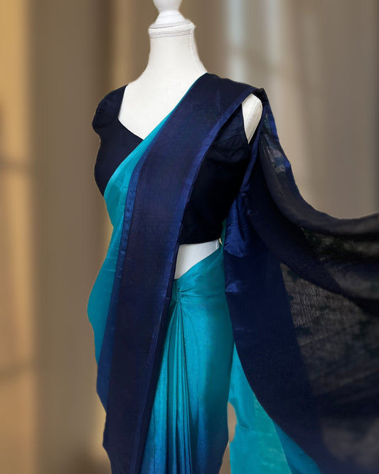 Ombre Blue Ready-to-wear Saree with Blouse