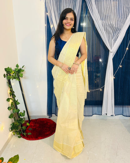 Kasavu Ready-to-wear Saree with Blouse