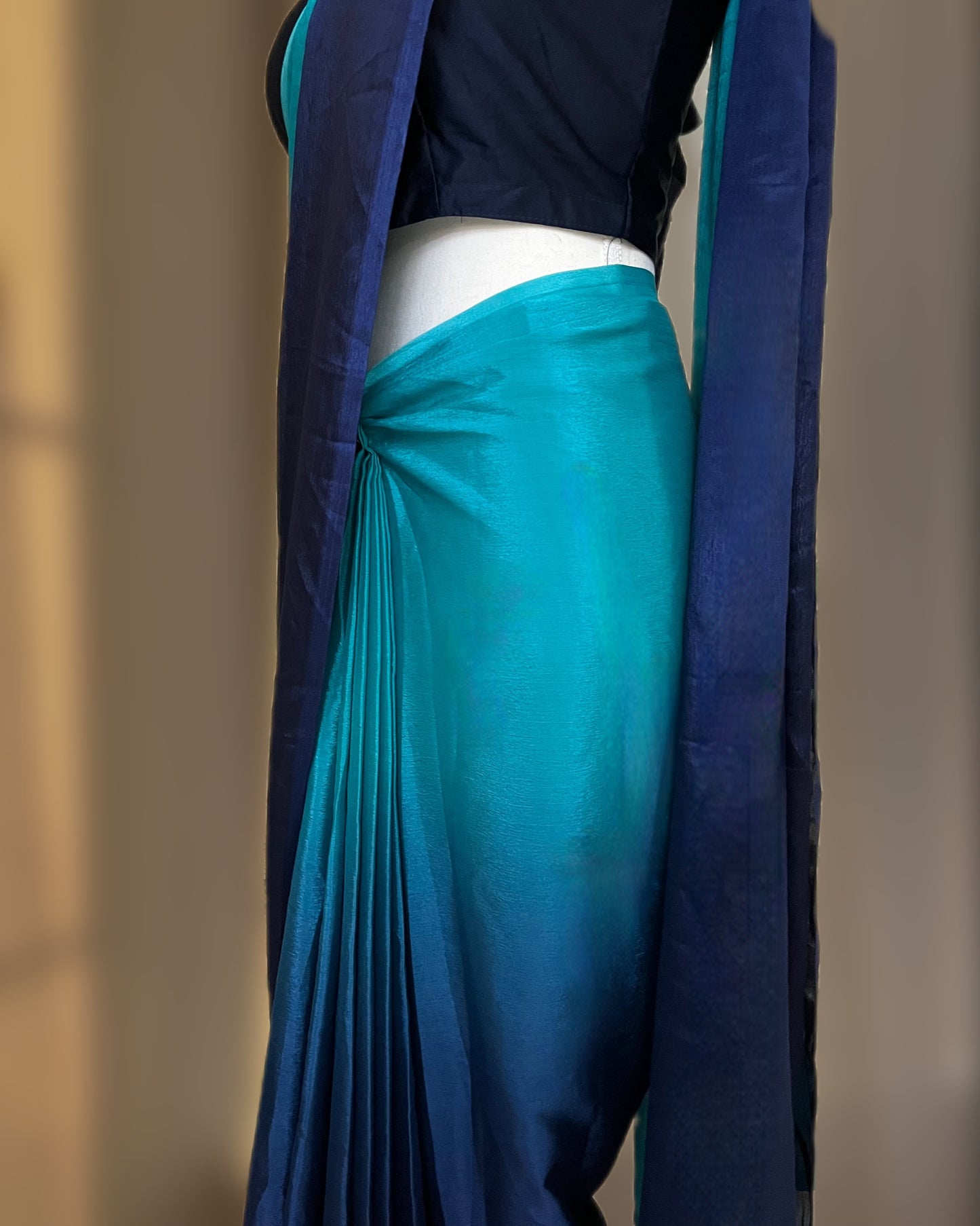 Ombre Blue Ready-to-wear Saree with Blouse