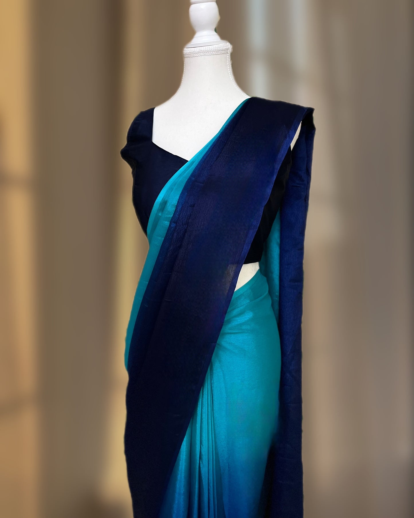 Ombre Blue Ready-to-wear Saree with Blouse