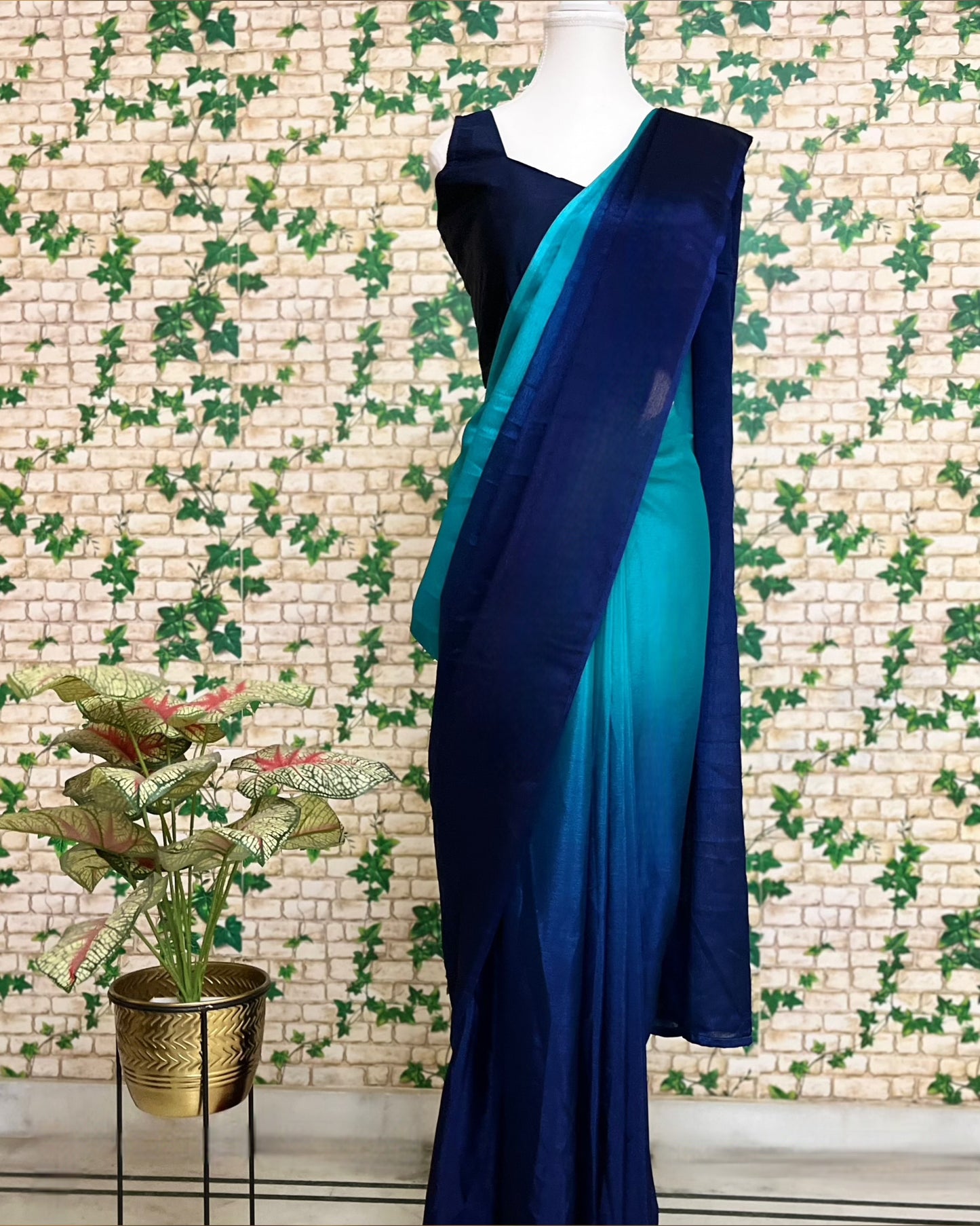 Ombre Blue Ready-to-wear Saree with Blouse